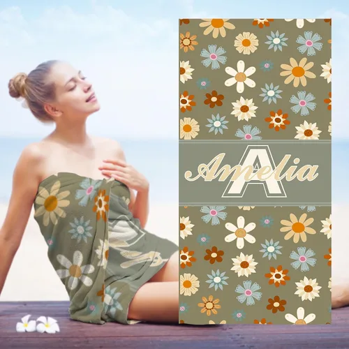 Miniatura 21 de Toallas de playa personalizadas para bebé niña con nombre para niños y adultos, toalla de baño de algodón con flores de acuarela personalizadas