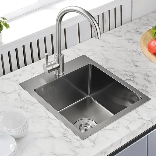 Miniatura 9 de Fregadero de barra empotrable de 13 × 15 pulgadas negro - Fregadero de cocina pequeño de montaje superior de un solo cuenco, hecho a mano de acero