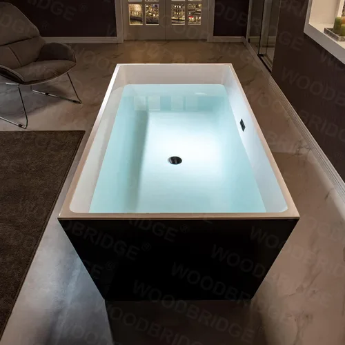 Miniatura 6 de WOODBRIDGE Bañera de acrílico independiente de 67 pulgadas, bañera negra de remojo contemporáneo con desbordamiento y drenaje negro mate, BTA1812-MB
