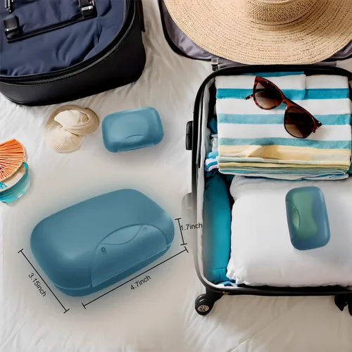 Miniatura 6 de Soporte de jabón de viaje, barra, jabonera, ducha, caja de almacenamiento de jabón para baño, camping, gimnasio, Vonpri (azul, paquete de 3)