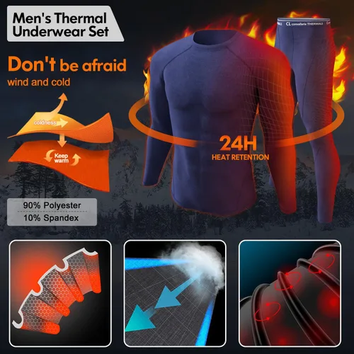 Miniatura 2 de CL convallaria 2 Pack Thermal Underwear for Men - Warm Fleece Lined Long Johns - Winter Gear Base Layer Tops & Bottoms Set