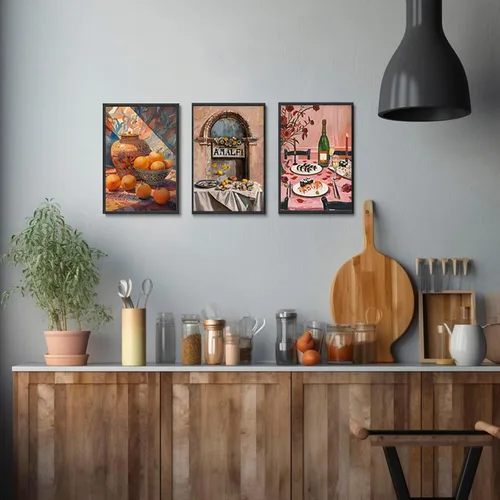 Miniatura 6 de 9 piezas de arte de pared de cocina coloridos alimentos para decoración de pared, fotos, bebidas, frutas, bar, carrito, lienzo, impresiones