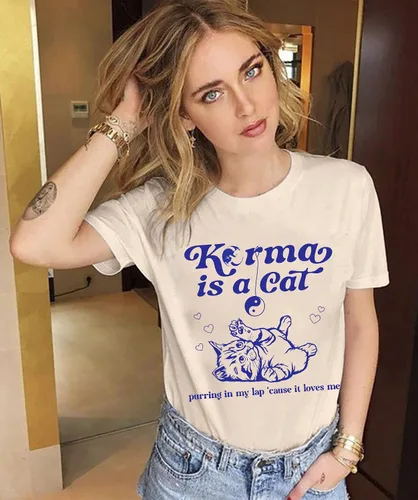 Miniatura 4 de SFHFY Karma is Cat Camisas para mujer, camisa para amantes de los gatos, letras vintage, concierto, verano, fanáticos de la música country, camiseta