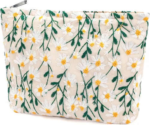 Miniatura 13 de URSKYTOUS Bolsa de maquillaje de flores de viaje, bolsas grandes para cosméticos florales para mujer, bonita bolsa de maquillaje con cremallera