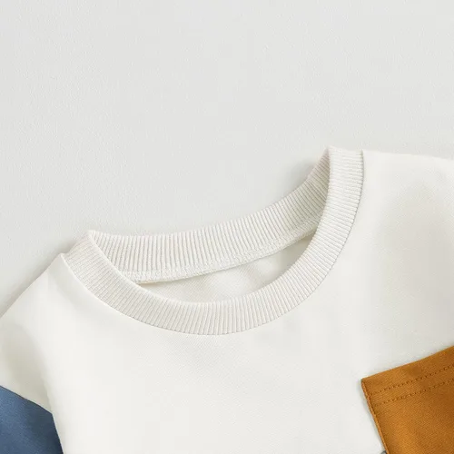 Miniatura 111 de Conjunto de ropa de otoño e invierno para bebé niño pequeño, sudadera de manga larga con colores contrastantes, pantalones elásticos para recién