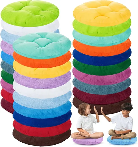 Miniatura 20 de Fumete - 8 piezas de cojines de piso redondos de 16 pulgadas para niños y bebés, asientos flexibles para muebles de aula, almohada de piso