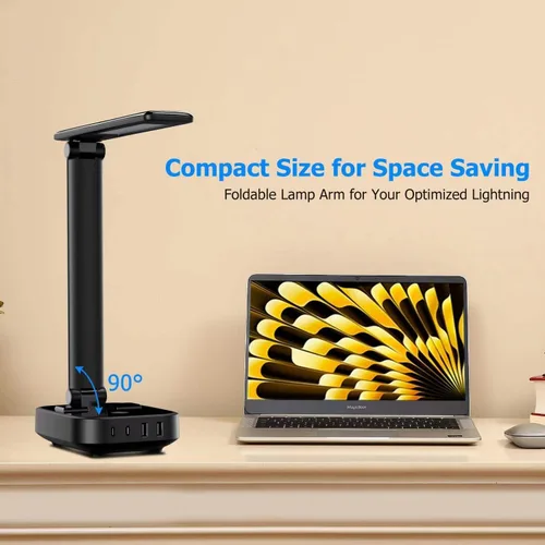 Miniatura 8 de Yostyle Lámpara de escritorio LED con 4 puertos de carga USB y 2 salidas de CA, estación de tira de alimentación con cable de extensión de 5 pies