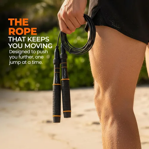 Miniatura 5 de LYRA - Cuerda de saltar de velocidad ajustable – Rodamientos de bolas de 360°, cable de acero y asas de aluminio – Bajo doble rápido