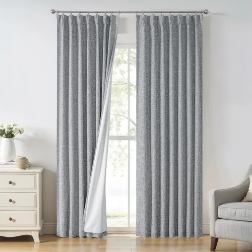 Central Park Paneles de cortinas plisadas opacas con textura de lino, con aislamiento térmico y pestaña trasera, para sala de estar o dormitorio,