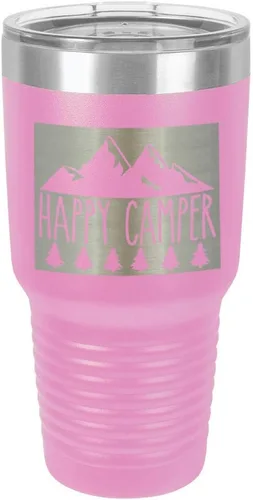 Miniatura 22 de Taza de viaje de acero con recubrimiento de polvo grabado con láser, con grabado de 30 oz de HAPPY CAMPER 3 grabado en polvo, sin BPA, para mantener