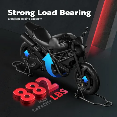 Miniatura 7 de SPECSTAR Soportes universales para motocicleta, capacidad de 882 libras, ruedas delanteras y traseras, combo de elevación con carrete de basculante