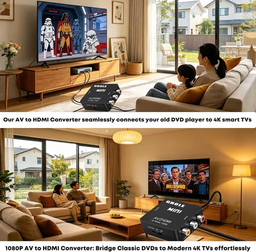 Miniatura 5 de RCA a HDMI AV a HDMI Convertidor 1080P Mini RCA compuesto CVBS AV a HDMI Video Audio Adaptador de Audio Compatible PAL NTSC con cable de carga USB