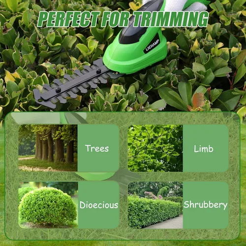 Miniatura 5 de Lichamp CGS-3601 CGS-3601 - Cortadora de setos eléctrica de mano 2 en 1 con batería recargable para jardín y césped, CGS-3601 Verde