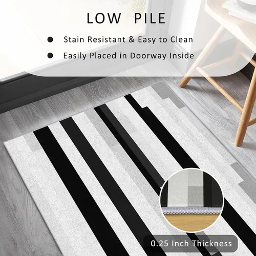 Miniatura 5 de Black and White Striped Runner Rug 2x4 Small - Hallway Runner Rug Stripe Pattern, Non Slip, Washable, Black and White Striped Home Decor Carpet for