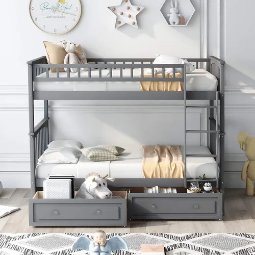Miniatura 11 de Literas para niños con escalera, literas de madera maciza con barandilla completa