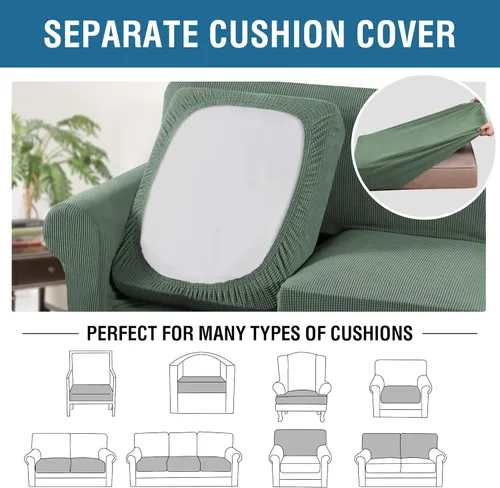 Miniatura 5 de H.VERSAILTEX - 4 fundas de sofá elásticas para 3 fundas de cojín para muebles de sala de estar (funda base más 3 fundas de cojín de asiento), tela