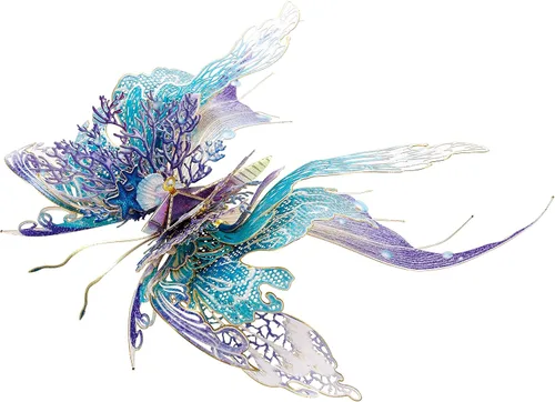 Miniatura 10 de Microworld Rompecabezas de metal 3D, 6 estilos de deseos de mariposa, kit de modelo de metal, bendición familiar, símbolo de la suerte, colección