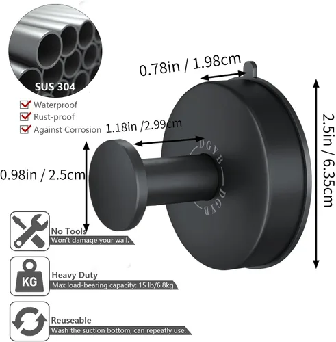 Miniatura 6 de DGYB Ganchos de ventosa para ducha, juego de 2 ganchos extraíbles de acero inoxidable para toallas de baño, ventana de vidrio, puerta, pared y Set