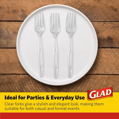 Miniatura 4 de Tenedores de plástico transparente Glad, juego de cubiertos desechables resistentes de tamaño estándar, tenedor desechable transparente, paquete