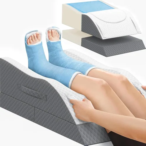 Miniatura 11 de CushZone - Almohada de pierna, almohada elevadora de pierna con almohadilla y espuma viscoelástica, almohada de apoyo de altura ajustable