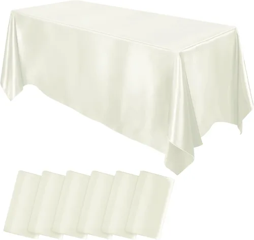 Miniatura 17 de MCEAST Paquete de 2 manteles rectangulares de satén de 102 x 58 pulgadas, mantel de seda brillante, decoración de mesa de tela suave para decoración