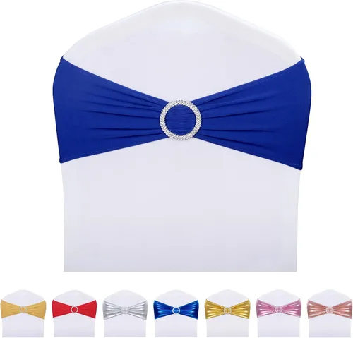 Miniatura 12 de LEBENGURU Bandas para silla de elastano doradas, 30 lazos elásticos de alta calidad con deslizadores para decoración de banquete de boda, fiesta