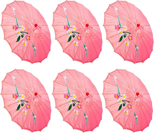 TJ Global Paquete de 6 paraguas chinos japoneses para niños de 22 pulgadas para bodas, fotografías, disfraces, cosplay, decoración y otros eventos,