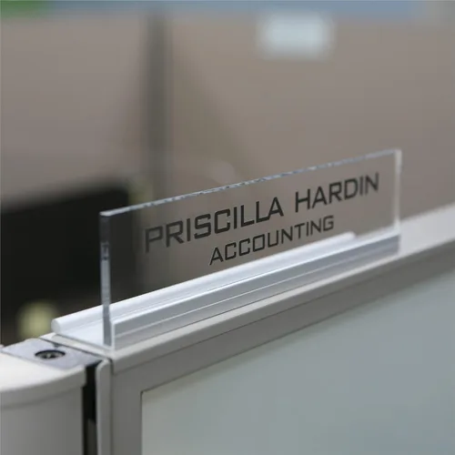 Placa de identificación personalizada para cubículo de oficina. Soporte de aluminio moderno - 4 colores de placa (transparente transparente)