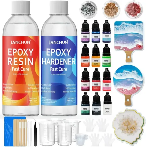 Kit de resina epoxi JANCHUN, moldes de revestimiento y copas para fundición de resina con pigmentos de color de escamas de oro, resina epoxi