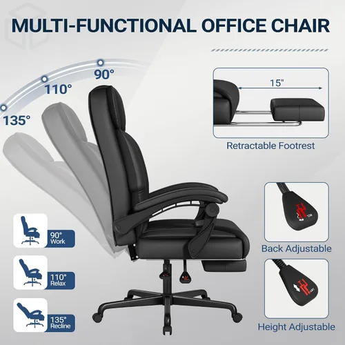 Miniatura 5 de Shahoo Silla de oficina de masaje con calor y 6 puntos de vibración, silla de oficina grande y alta de 400 libras con reposapiés, silla