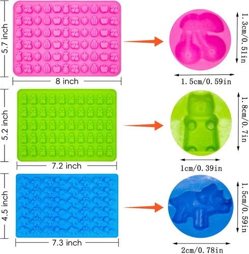 Miniatura 2 de 3 Moldes de Caramelos Gomosos de Silicona - Mini Moldes de Osito Gomoso/Dinosaurio/Aperitivos de Fruta con 2 Goteros, Antiadherentes y Libres de BPA
