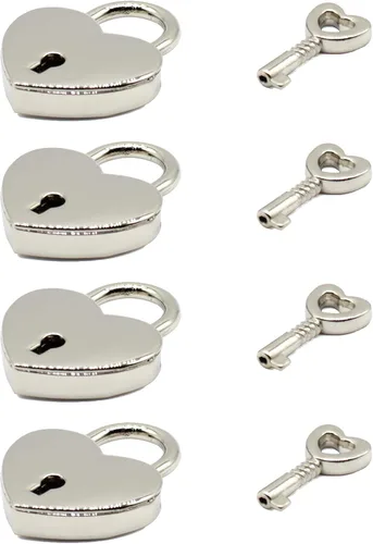 Miniatura 3 de 4 piezas de candado en forma de corazón antiguo mini candado estilo retro cerradura de caja con llave para joyero pequeña caja de madera (dorado)
