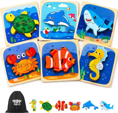 Miniatura 9 de TOY Life Rompecabezas de madera para niños pequeños de 2 a 4 años, rompecabezas de animales marinos para niños pequeños de 1 a 3, rompecabezas