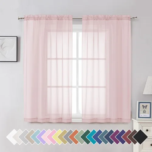 Miniatura 72 de Aiyufeng 2 paneles de cenefa transparente negra de 14 pulgadas de largo, cortinas cortas negras transparentes para dormitorio, cortinas de cocina