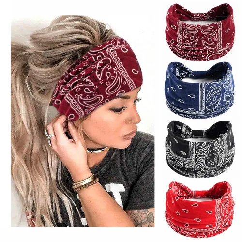 Miniatura 14 de Diademas bohemias para mujer, bandas anchas elásticas para el cabello, bandas para la cabeza anudadas, bandas para la cabeza turbante para yoga