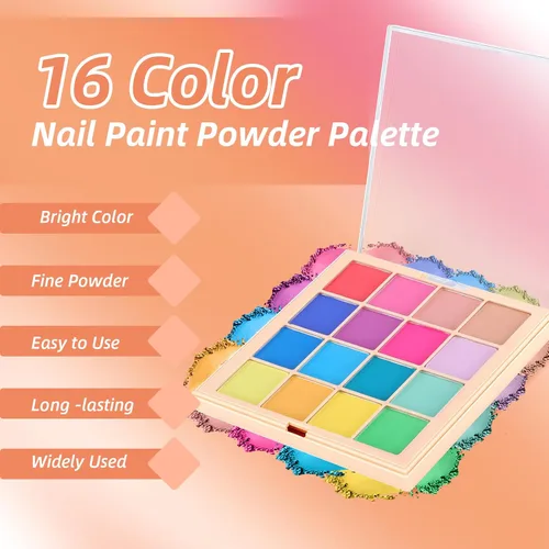 Miniatura 2 de Set de paleta de polvo de pigmento para uñas, 16 colores Ombre con 100 piezas de esponjas y pinzas, uñas francesas Aura Ombre, pincel de uñas