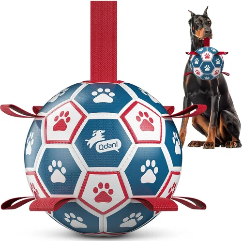 Miniatura 18 de QDAN Pelota de fútbol para perros con correas, juguetes interactivos de forcejeo, juguete de cumpleaños para cachorros, juguete acuático, para rojo