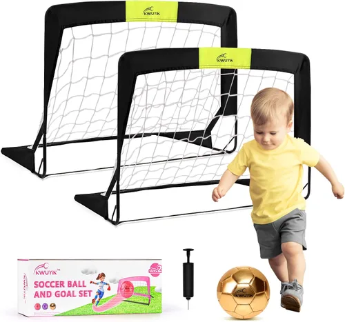 4Pcs Soccer Goals Set 2Pcs Soccer Nets 2x1.5ft 1Pcs Ball 1Pcs Pump Indoor Soccer Nets for Kids with Size 2 Toddler Soccer Ball Foldable Net with