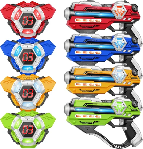 Miniatura 9 de Juego de 4 pistolas láser con pantalla LED digital, regalos para adolescentes y adultos, niños y niñas, adultos y diversión familiar, regalo