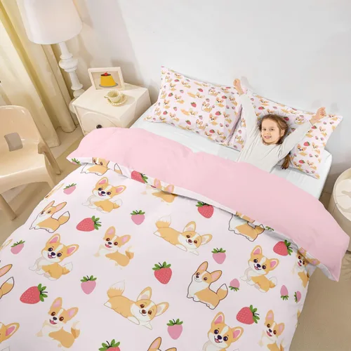 Miniatura 5 de Feelyou Funda de edredón con estampado de perro, tamaño individual, funda de edredón de cachorro de caricatura, lindo juego de ropa de cama