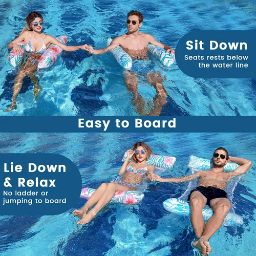 Miniatura 7 de Flotadores de piscina para adultos, paquete de 2 flotadores inflables para piscina, 4 en 1, balsas multiusos tumbona hamaca de agua para piscina