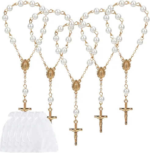 Miniatura 8 de 30 piezas de mini rosario de bautismo a granel y 30 bolsas de organza para bautizo, bodas, decoración de baby shower, regalos cristianos, regalos