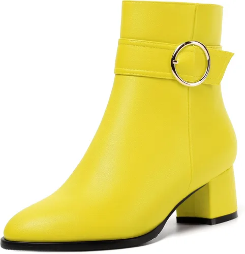 Miniatura 19 de NUMALEO Botas de tobillo de mujer con cremallera mate, puntera redonda, para fiesta, con tacón bajo grueso sólido, 5 cm
