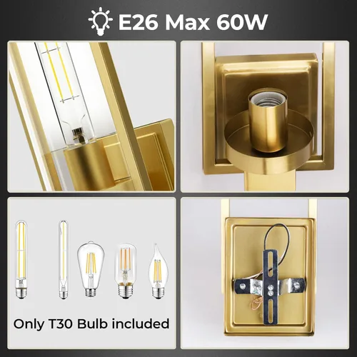 Miniatura 8 de CINOTON Apliques de Pared Dorados Juego de 2, Lámpara de Pared Montada de 15" Oro Cepillo, Apliques de Pared Vintage con Conexión Eléctrica AC 120V