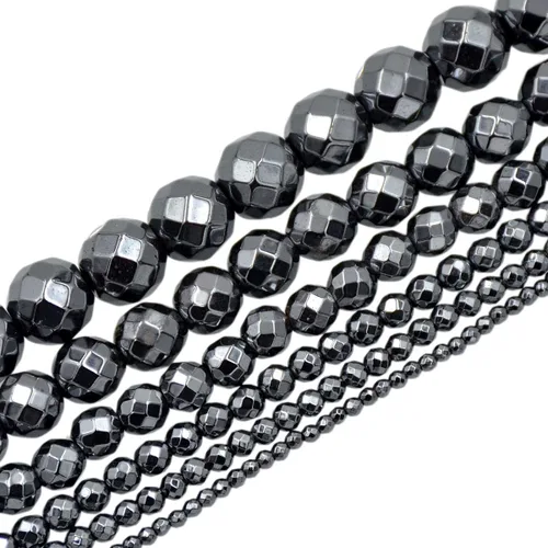 Miniatura 5 de AD Beads Cuentas sueltas redondas de hematita metálica facetada natural y lisa, de 16 pulgadas, 0.079 in, 0.118 in, 0.157 in, 0.236 in, 0.315 in