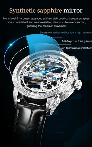 Miniatura 6 de Relojes de cuero de esqueleto para hombre, vestido de lujo automático, mecánico, automático, impermeable, luminoso, relojes de pulsera
