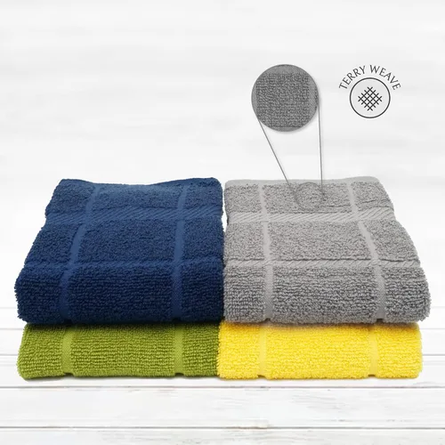 Miniatura 3 de Toallas de cocina de rizo de 100 % algodón, paquete de 4 unidades, sólidas, 16 x 26 pulgadas, toallas de cocina súper suaves y absorbentes, Surtido