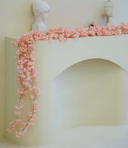Miniatura 3 de PARTY JOY Guirnalda de flores de cerezo artificial de 47.2 pies para primavera, hogar, boda, fiesta, decoración Kawaii (rosa crema)