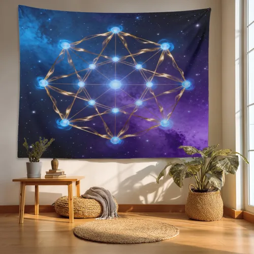 Miniatura 7 de Batmerry Tapiz de geometría sagrada, cubo de metatrones, tapete de pícnic de geometría sagrada, tapiz hippie trippy, arte de pared, decoración