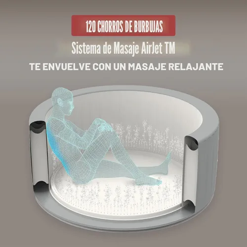 Miniatura 7 de Coleman Miami - Bañera de hidromasaje inflable para 2 a 4 personas, spa portátil de bajo consumo redondo para exteriores con 120 AirJets, 71 x 26